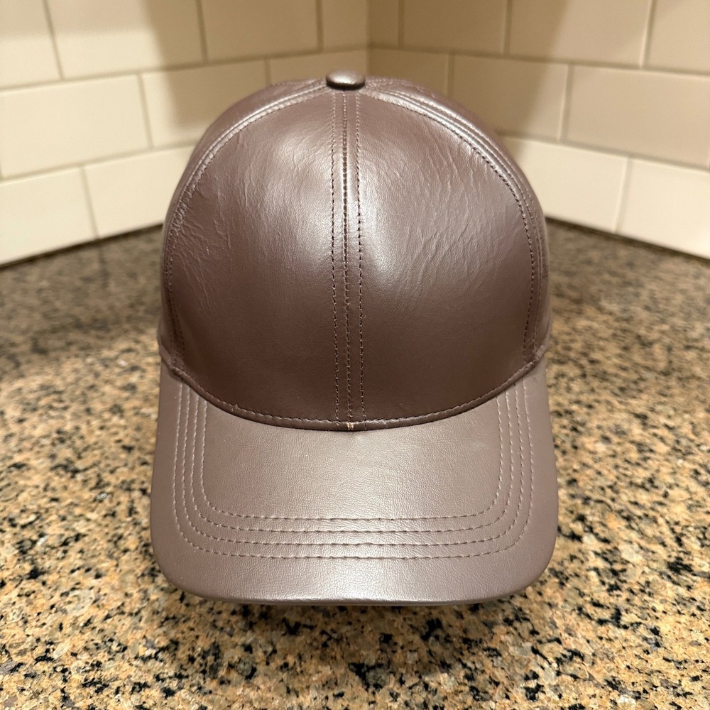 Vtg Emstate by Winner Caps Brown Genuine Leather Cap Hat Made‎ in USA Mens Large